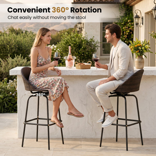 Set of 2 Patio Swivel Bar Stools with Rattan Seat 400 LBS for Garden-Brown W2B