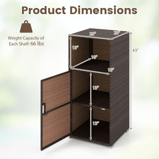 Outdoor PE Wicker Storage Cabinet with Door and Open Compartment for Patio-Brown W2B