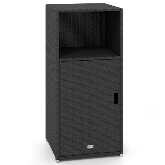 Outdoor PE Wicker Storage Cabinet with Door and Open Compartment for Patio-Brown W2B
