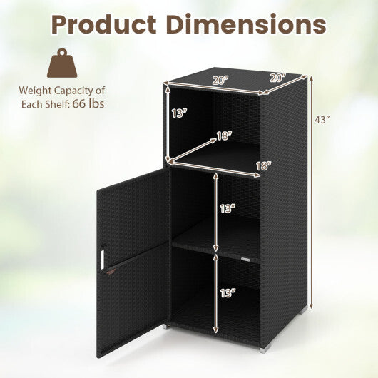 Outdoor PE Wicker Storage Cabinet with Door and Open Compartment for Patio-Brown W2B
