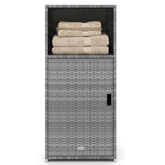 Outdoor PE Wicker Storage Cabinet with Door and Open Compartment for Patio-Brown W2B