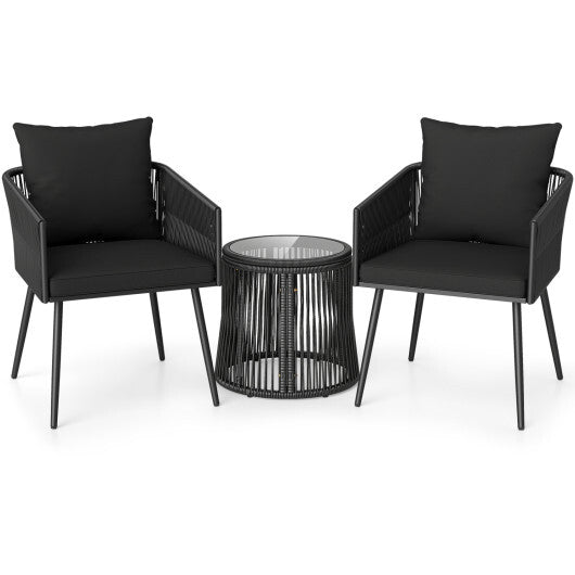 3-Piece Outdoor Furniture Set with Cushions for Porch Garden-Black W2B