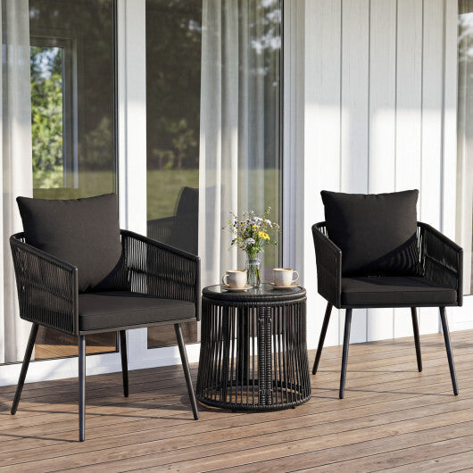 3-Piece Outdoor Furniture Set with Cushions for Porch Garden-Black W2B