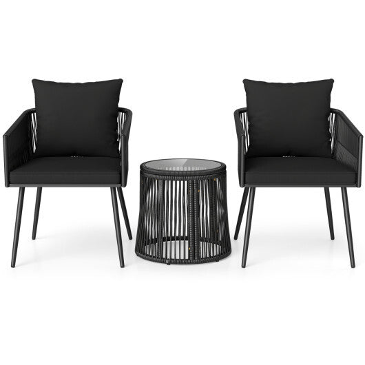 3-Piece Outdoor Furniture Set with Cushions for Porch Garden-Black W2B