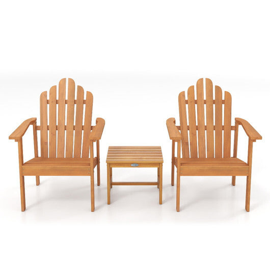 Stackable Adirondack Chair Set of 2 with Side Table-Natural W2B