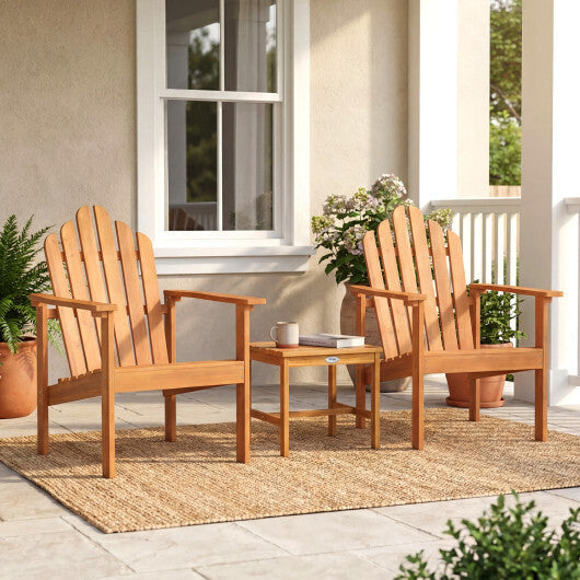 Stackable Adirondack Chair Set of 2 with Side Table-Natural W2B