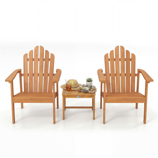 Stackable Adirondack Chair Set of 2 with Side Table-Natural W2B