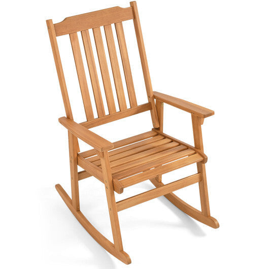 Outdoor Acacia Wood Rocking Chair with High Back and Armrests for Patio-Natural W2B