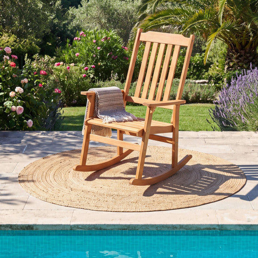 Outdoor Acacia Wood Rocking Chair with High Back and Armrests for Patio-Natural W2B