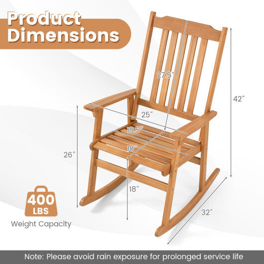 Outdoor Acacia Wood Rocking Chair with High Back and Armrests for Patio-Natural W2B