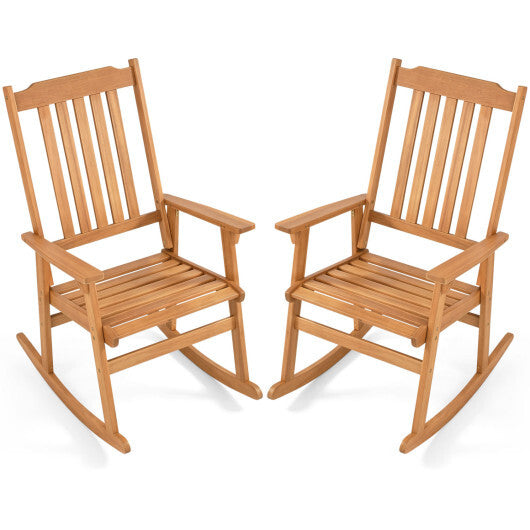Acacia Wood Oversized Rocking Chair with High Back and Armrests for Outdoor-Natural W2B