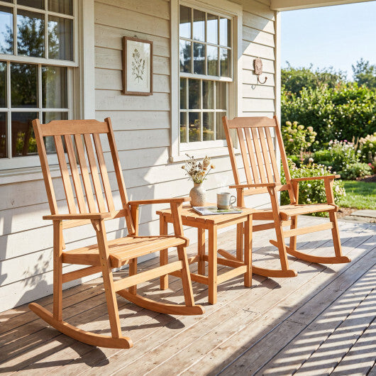 Acacia Wood Oversized Rocking Chair with High Back and Armrests for Outdoor-Natural W2B