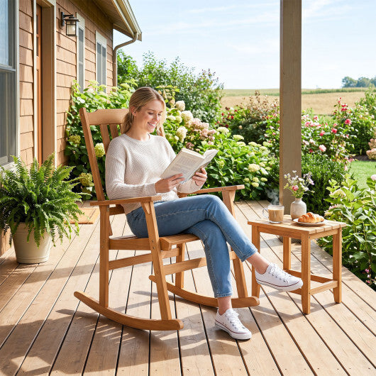 Acacia Wood Oversized Rocking Chair with High Back and Armrests for Outdoor-Natural W2B