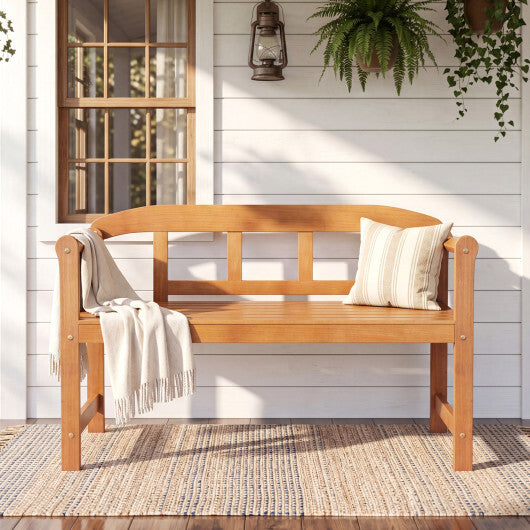 2-Seater Outdoor Acacia Wood Garden Bench with Backrest & Armrests W2B