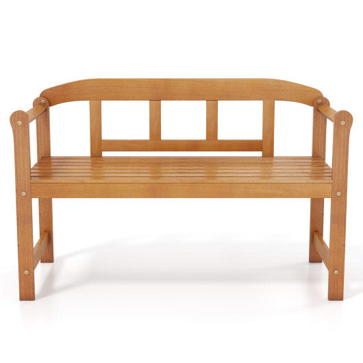 2-Seater Outdoor Acacia Wood Garden Bench with Backrest & Armrests W2B