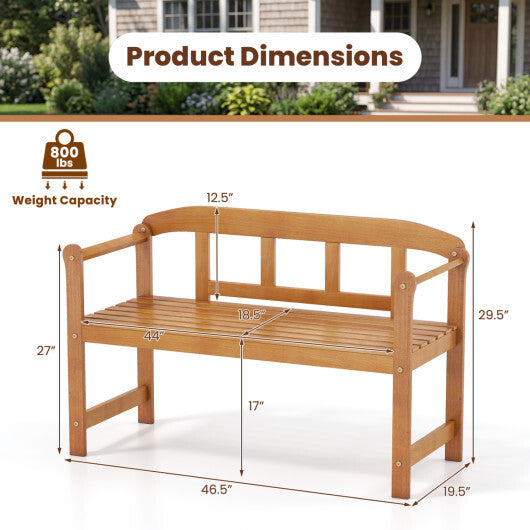 2-Seater Outdoor Acacia Wood Garden Bench with Backrest & Armrests W2B