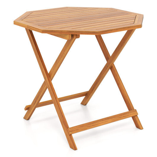 Acacia Wood Outdoor Folding Dining Table for 4 Octagonal with Slatted Tabletop W2B
