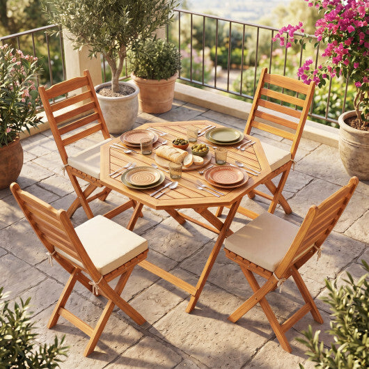 Acacia Wood Outdoor Folding Dining Table for 4 Octagonal with Slatted Tabletop W2B