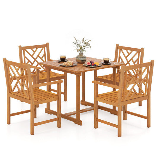 5-Piece Square Patio Dining Set for 4 with Acacia Table & Armchairs for Outdoor W2B