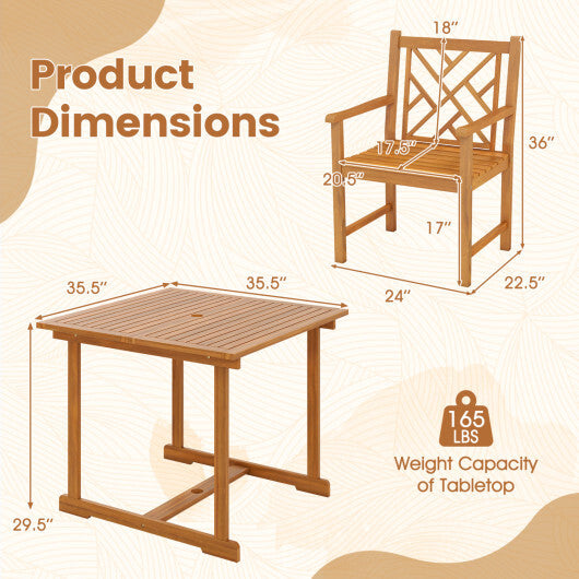 5-Piece Square Patio Dining Set for 4 with Acacia Table & Armchairs for Outdoor W2B