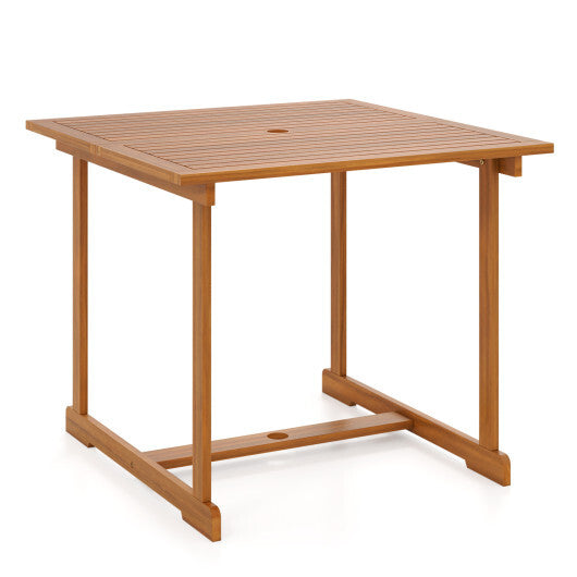 35.5" Acacia Wood Outdoor Dining Table with Umbrella Hole and Reinforced Crossbar for 4 W2B