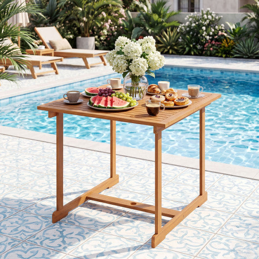 35.5" Acacia Wood Outdoor Dining Table with Umbrella Hole and Reinforced Crossbar for 4 W2B