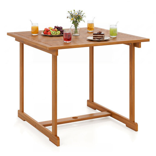 35.5" Acacia Wood Outdoor Dining Table with Umbrella Hole and Reinforced Crossbar for 4 W2B