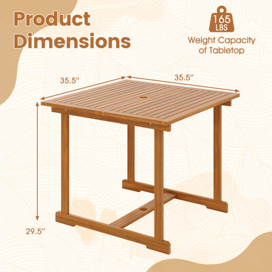 35.5" Acacia Wood Outdoor Dining Table with Umbrella Hole and Reinforced Crossbar for 4 W2B