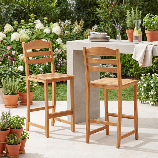 Solid Acacia Wood Bar Stools Heavy-duty Outdoor Barstools with 400 LBS Max Load W2B
