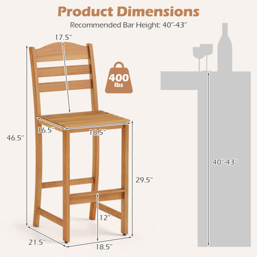 Solid Acacia Wood Bar Stools Heavy-duty Outdoor Barstools with 400 LBS Max Load W2B