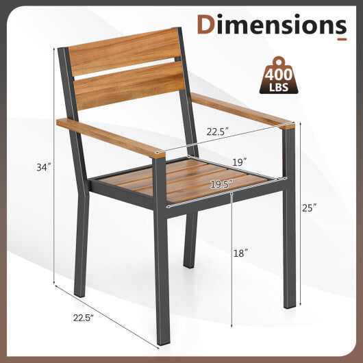 2 piece Outside Patio Dining Chair with Acacia Armrest for Backyard Garden W2B