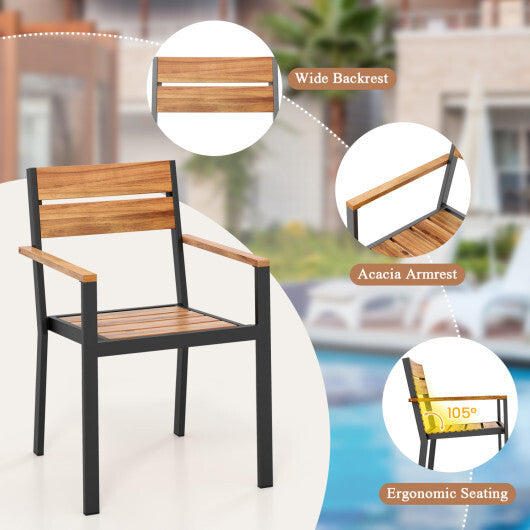 2 piece Outside Patio Dining Chair with Acacia Armrest for Backyard Garden W2B