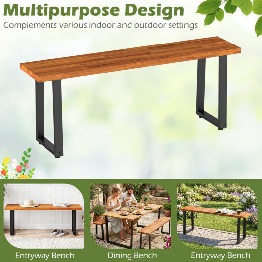 Set of 1 Wood Patio Bench 47.5" Long Dining Bench for Entryway Poolside W2B