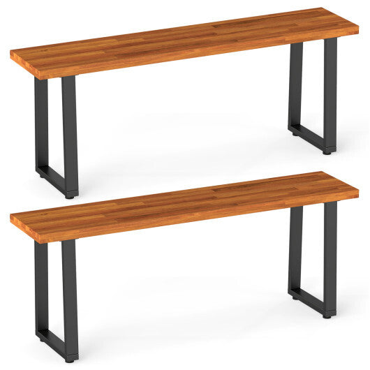 Set of 2 Wood Patio Bench 47.5" Long Dining Bench for Entryway Poolside W2B