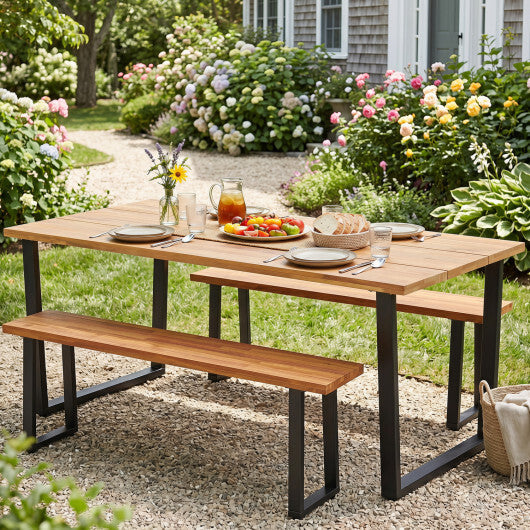 Set of 2 Wood Patio Bench 47.5" Long Dining Bench for Entryway Poolside W2B