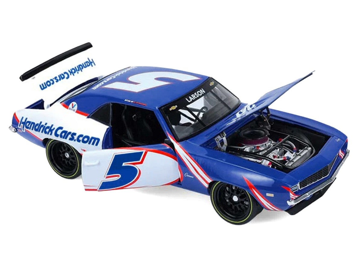 1969 Chevrolet Camaro #5 Kyle Larson "Hendrick Motorsports First Win Tribute" Blue and White with Graphics 1/18 Diecast Model Car by Highway 61-2