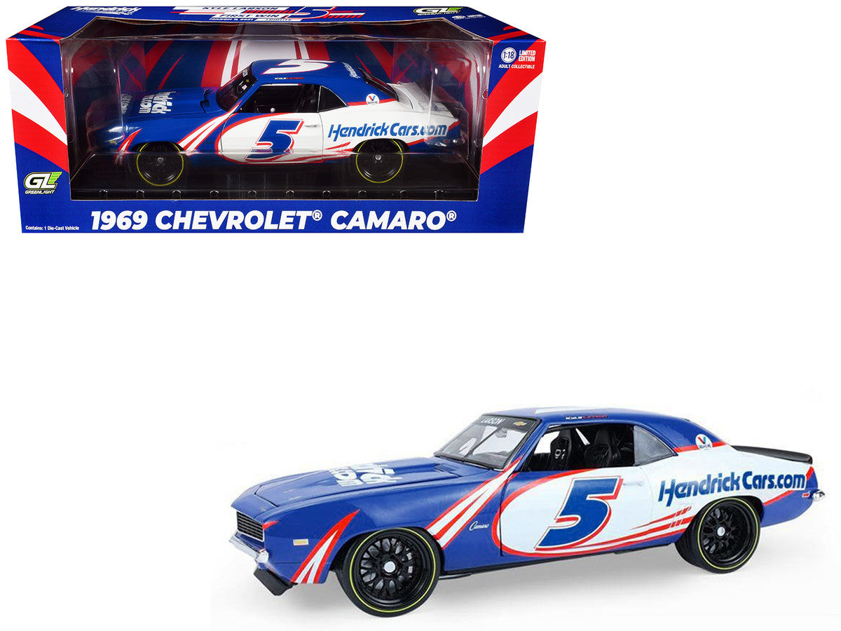 1969 Chevrolet Camaro #5 Kyle Larson "Hendrick Motorsports First Win Tribute" Blue and White with Graphics 1/18 Diecast Model Car by Highway 61-4