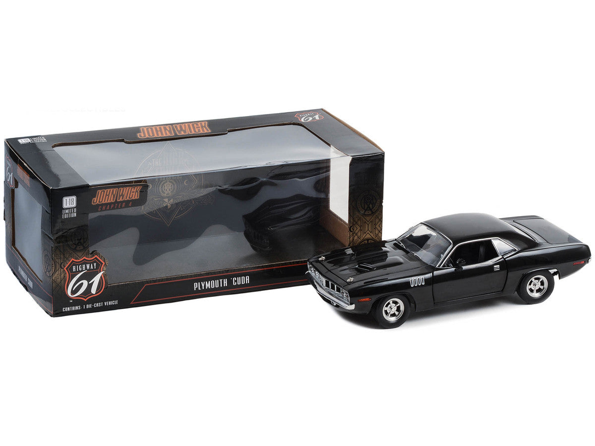 Plymouth Barracuda Black "John Wick: Chapter 4" (2023) Movie 1/18 Diecast Model Car by Highway 61 Highway 61