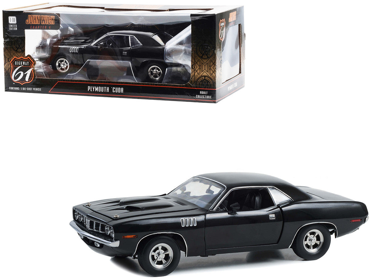 Plymouth Barracuda Black "John Wick: Chapter 4" (2023) Movie 1/18 Diecast Model Car by Highway 61 Highway 61