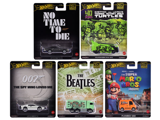 "Pop Culture 2024" 5 piece Set D "Premium Series" Diecast Model Cars by Hot Wheels Hotwheels