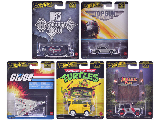 "Pop Culture 2025" 5 piece Set K "Premium Series" Diecast Model Cars by Hot Wheels Hotwheels