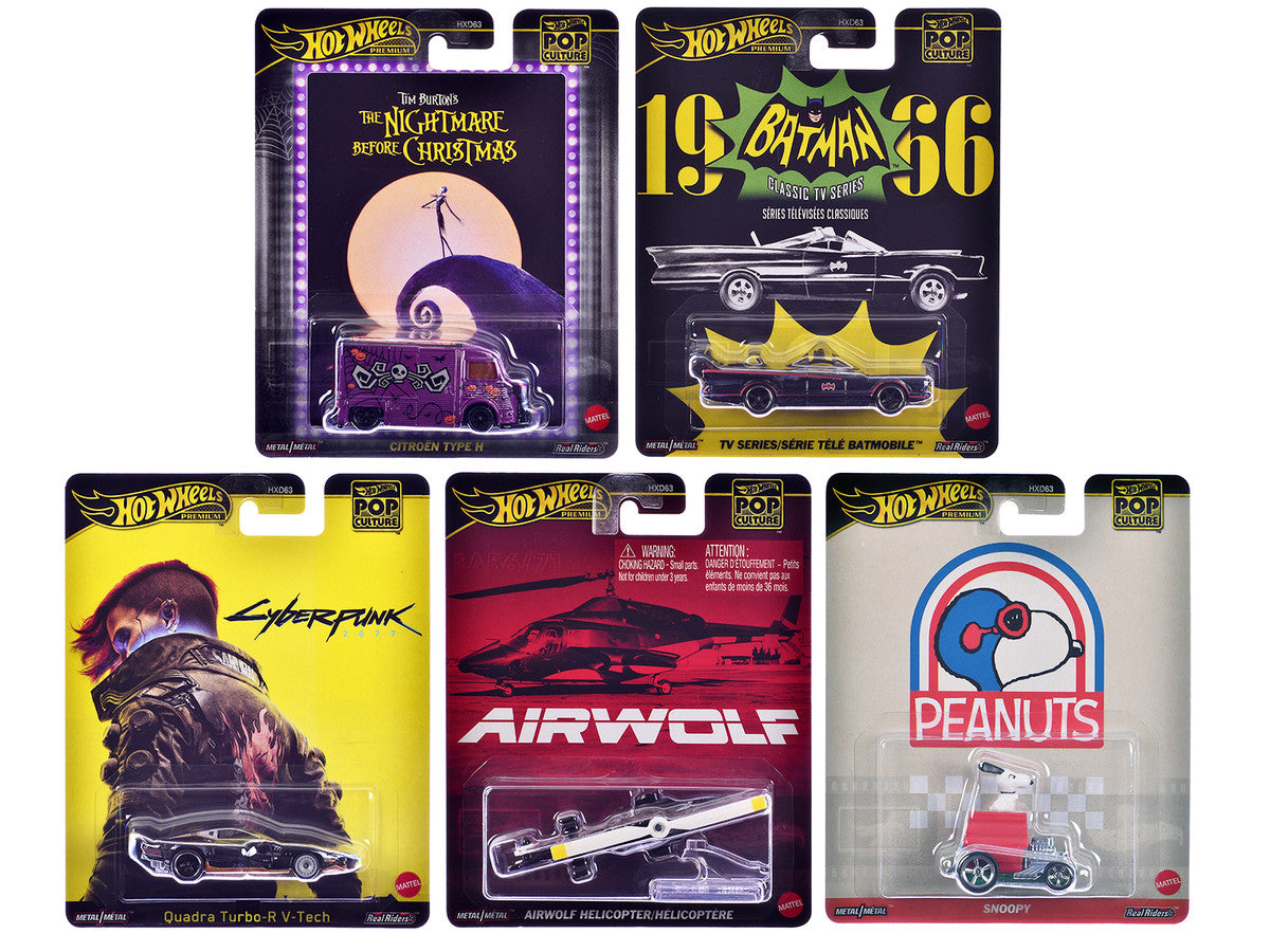 "Pop Culture 2025" 5 piece Set M "Premium Series" Diecast Model Cars by Hot Wheels Hotwheels