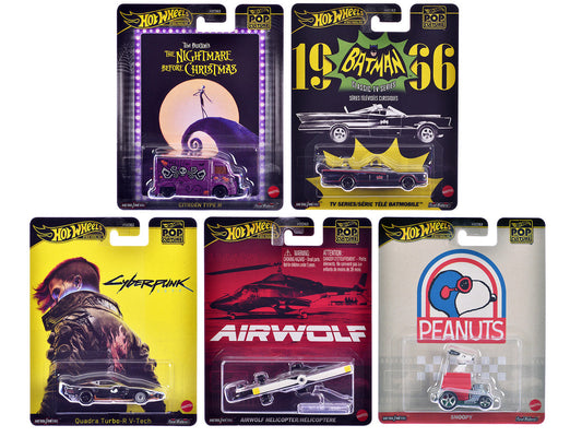 "Pop Culture 2025" 5 piece Set M "Premium Series" Diecast Model Cars by Hot Wheels Hotwheels