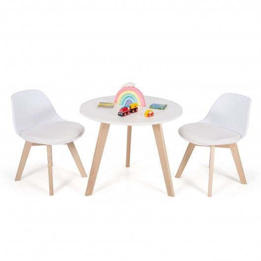 Modern Kids Activity Play Table and 2 Chairs Set with Beech Leg Cushion-White W2B