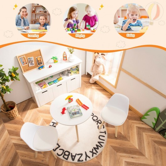 Modern Kids Activity Play Table and 2 Chairs Set with Beech Leg Cushion-White W2B