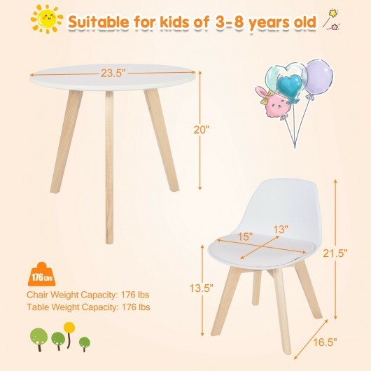 Modern Kids Activity Play Table and 2 Chairs Set with Beech Leg Cushion-White W2B