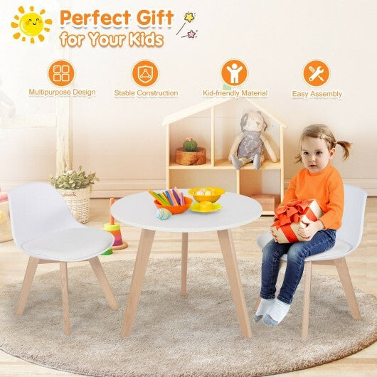 Modern Kids Activity Play Table and 2 Chairs Set with Beech Leg Cushion-White W2B