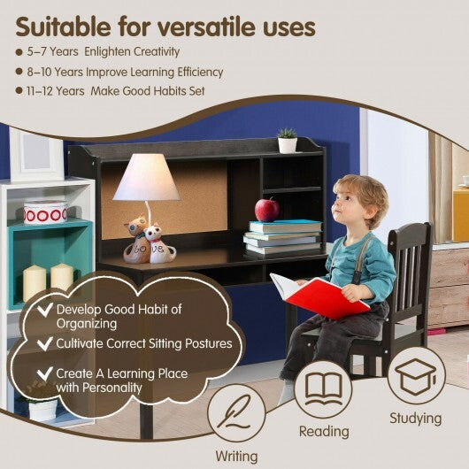 Kids Desk and Chair Set Study Writing Desk with Hutch and Bookshelves-White