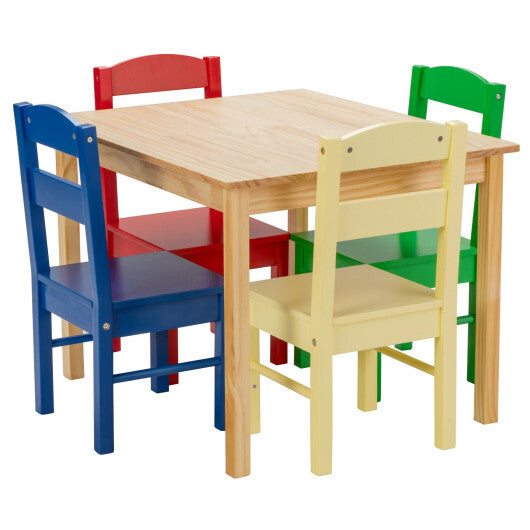 Kids 5 Pieces Table and Chair Set Wooden Children Activity Playroom Furniture Gift-White W2B