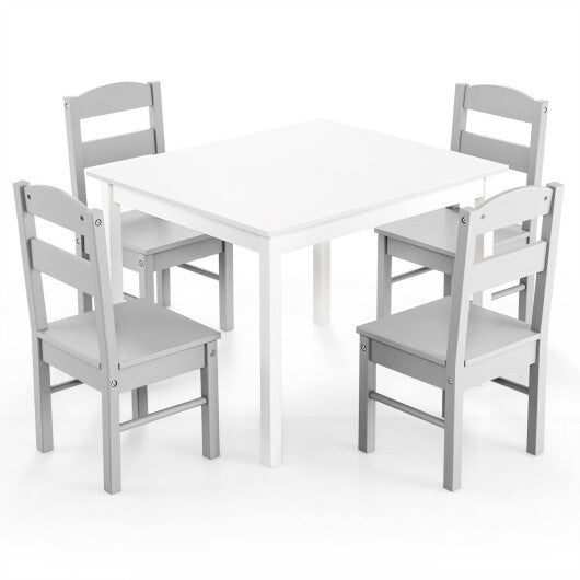 Kids 5 Pieces Table and Chair Set Wooden Children Activity Playroom Furniture Gift-White - Color: White W2B